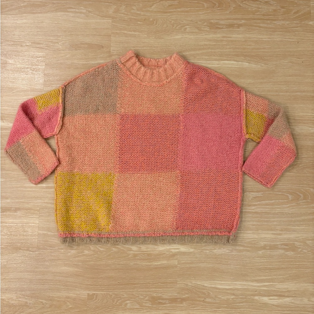 Free People Prairie Sunset Alpaca Patchwork Sweater M NWT Oversized Chunky Knit